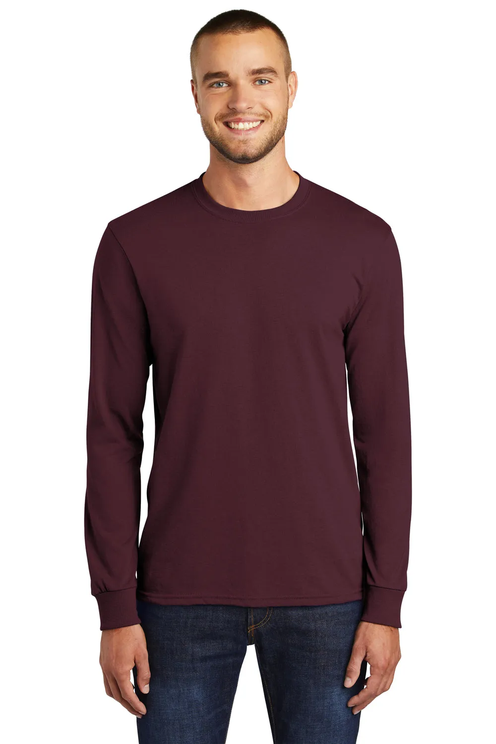 Port & Company Mens Core Long Sleeve Crewneck T-Shirt - Athletic Maroon