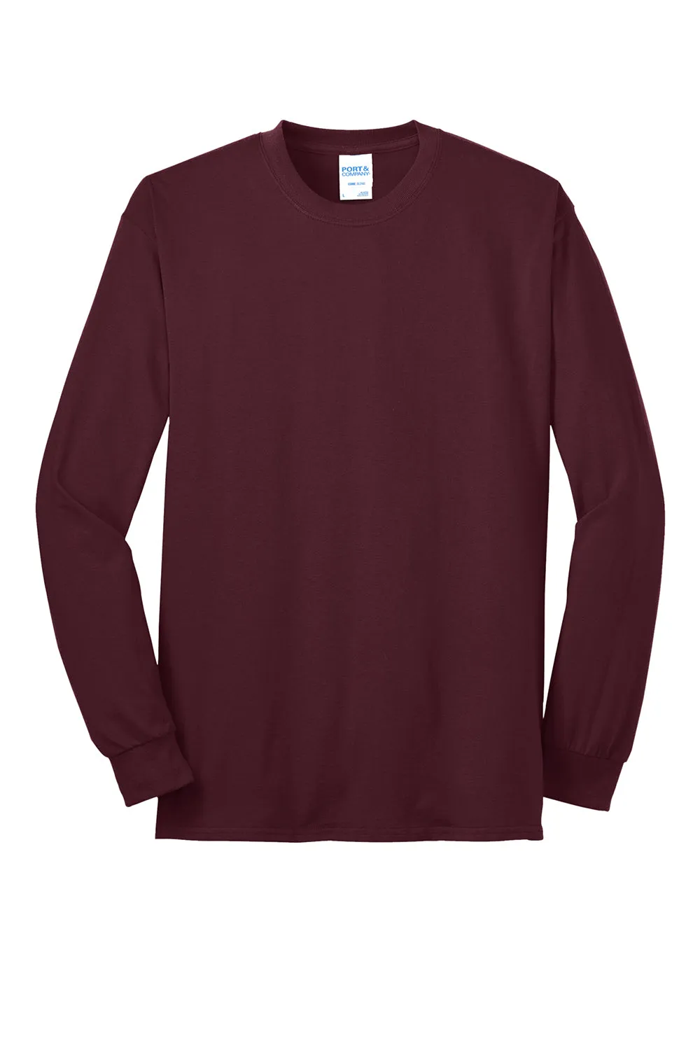Port & Company Mens Core Long Sleeve Crewneck T-Shirt - Athletic Maroon