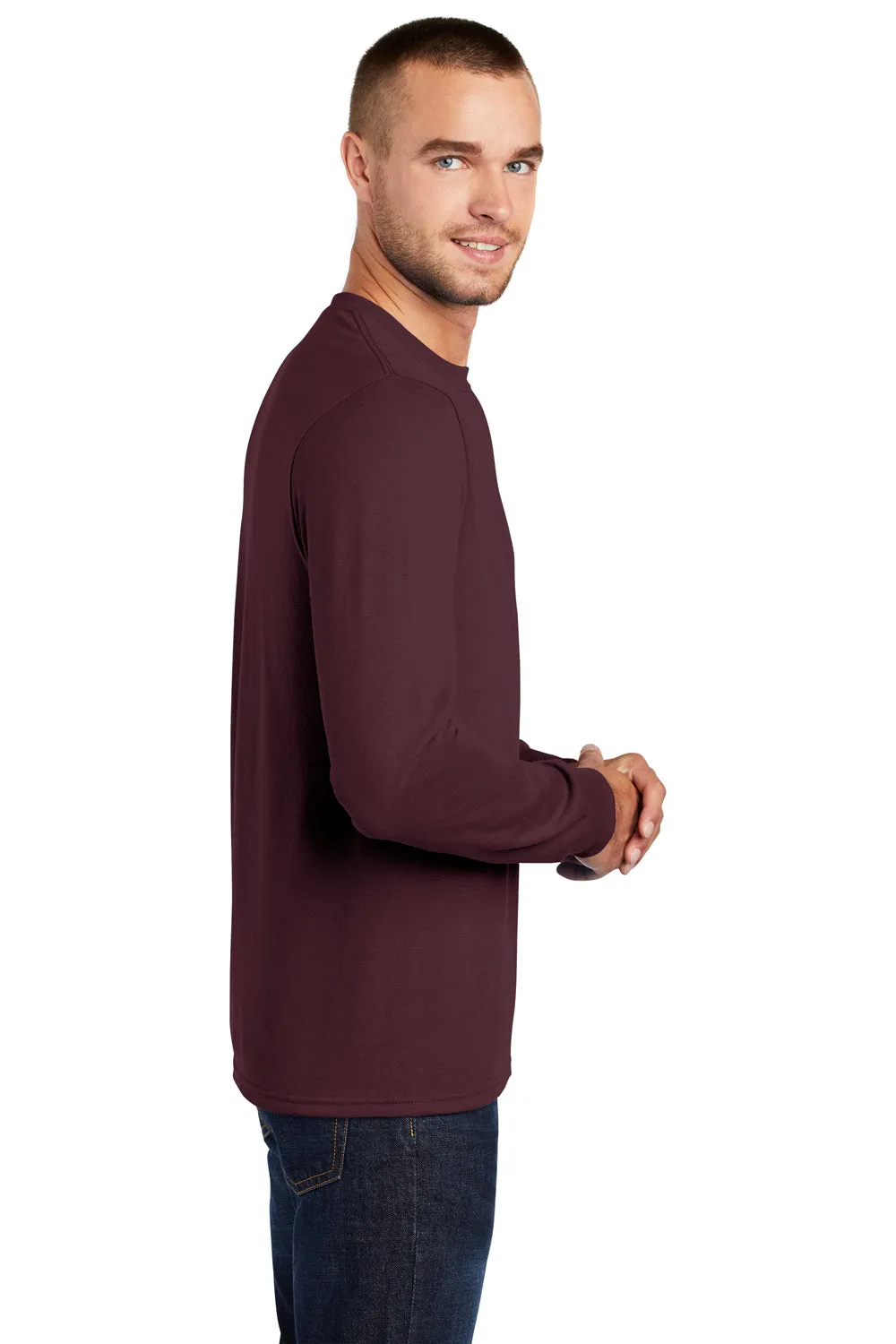 Port & Company Mens Core Long Sleeve Crewneck T-Shirt - Athletic Maroon