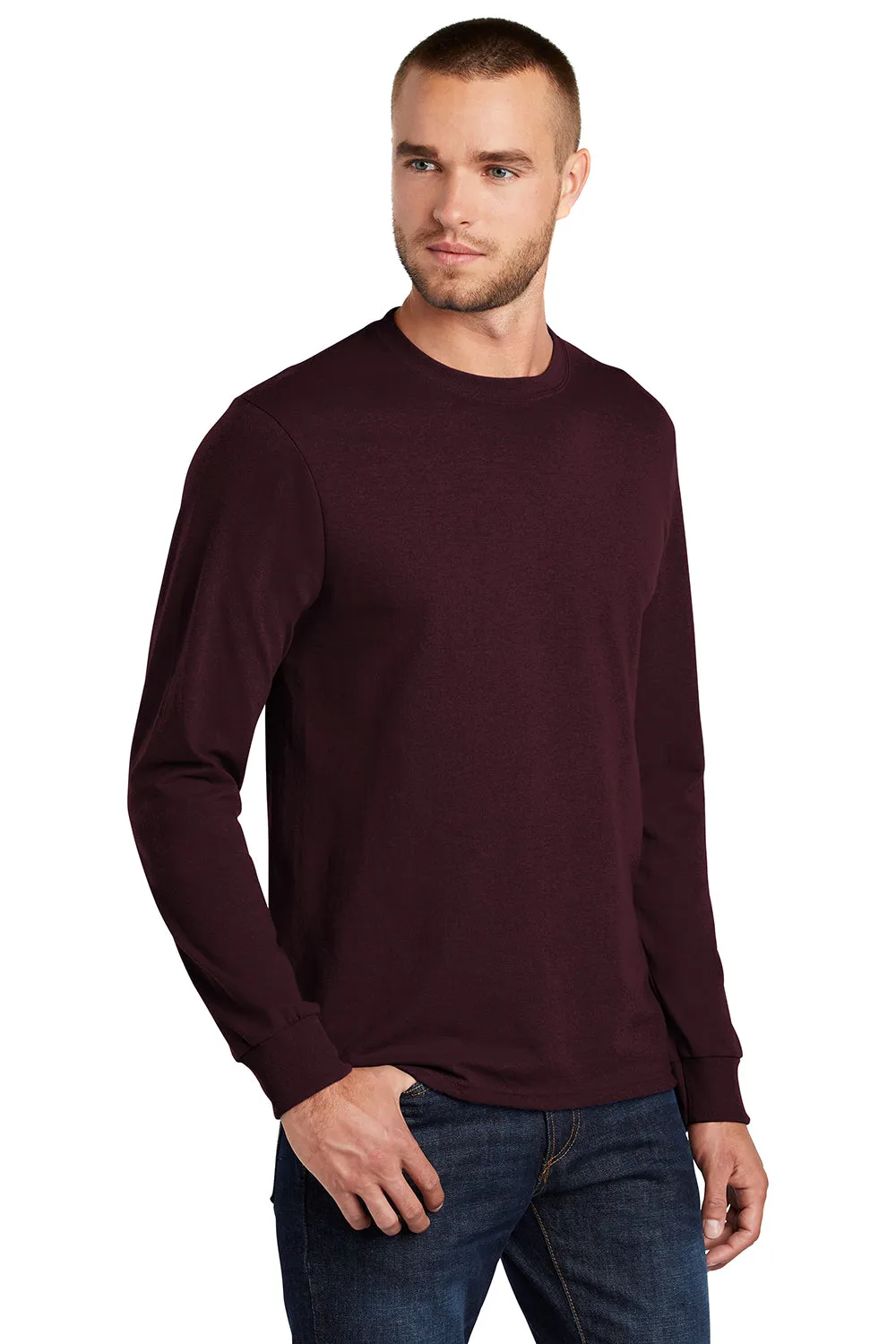 Port & Company Mens Core Long Sleeve Crewneck T-Shirt - Athletic Maroon