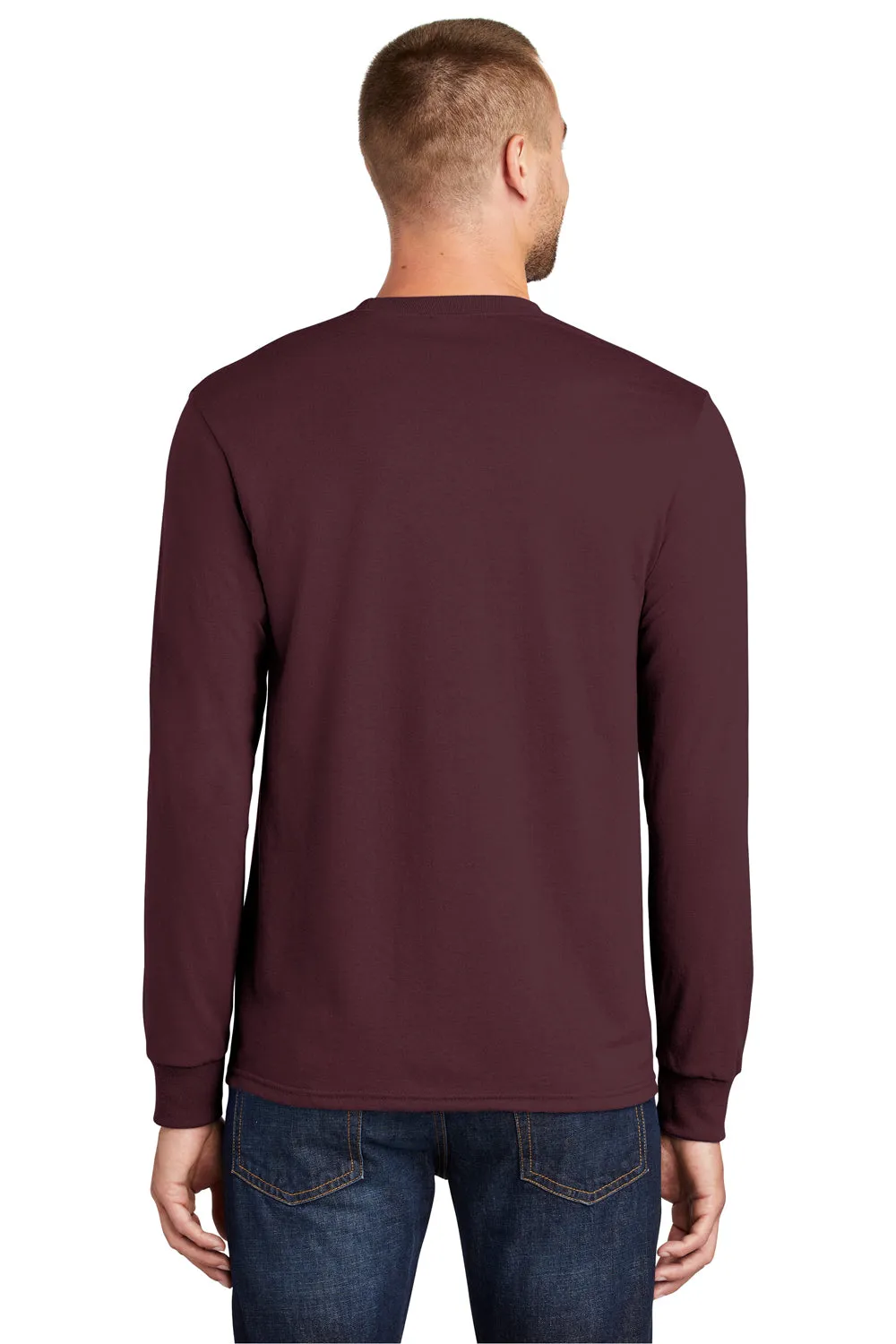 Port & Company Mens Core Long Sleeve Crewneck T-Shirt - Athletic Maroon