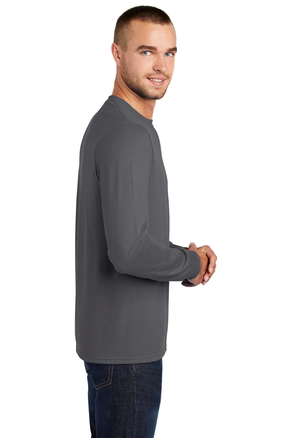 Port & Company Mens Core Long Sleeve Crewneck T-Shirt - Charcoal Grey
