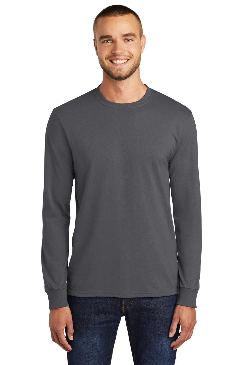 Port & Company Mens Core Long Sleeve Crewneck T-Shirt - Charcoal Grey