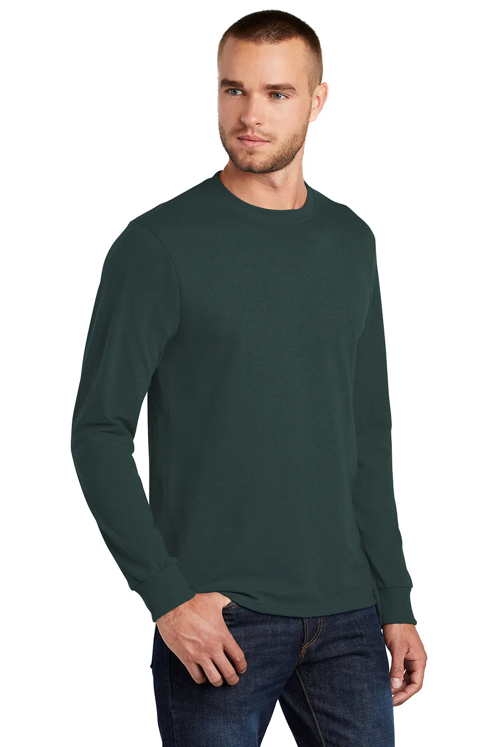 Port & Company Mens Core Long Sleeve Crewneck T-Shirt - Dark Green