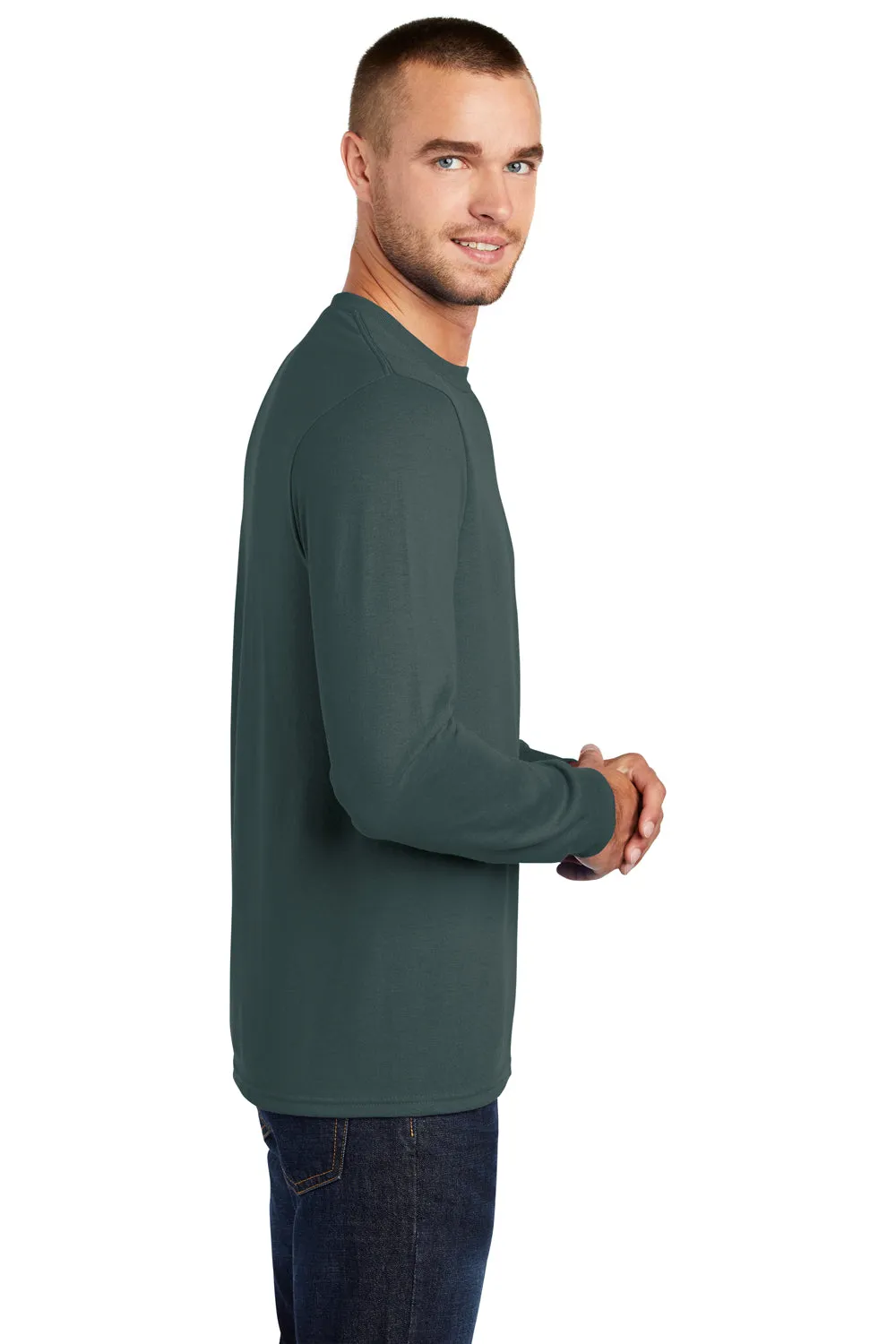 Port & Company Mens Core Long Sleeve Crewneck T-Shirt - Dark Green