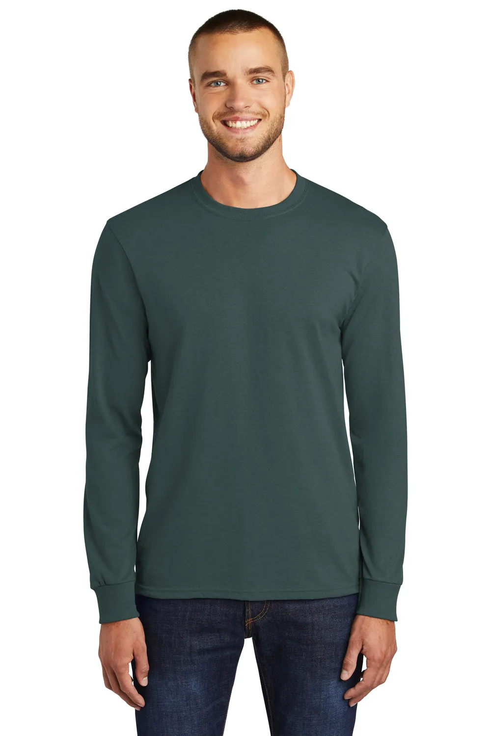 Port & Company Mens Core Long Sleeve Crewneck T-Shirt - Dark Green
