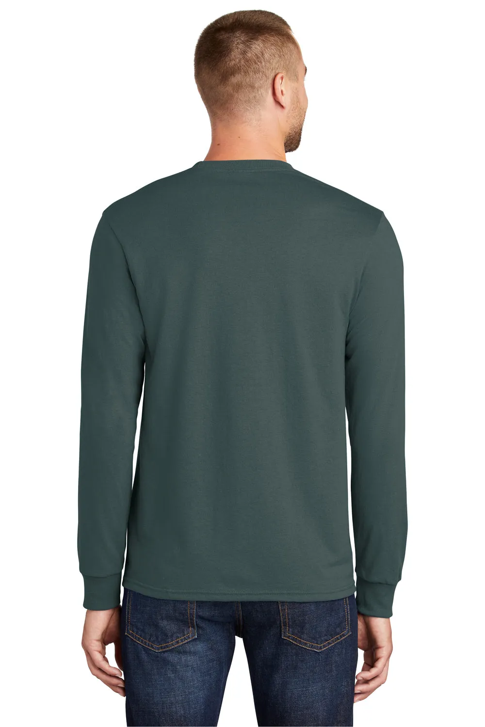 Port & Company Mens Core Long Sleeve Crewneck T-Shirt - Dark Green