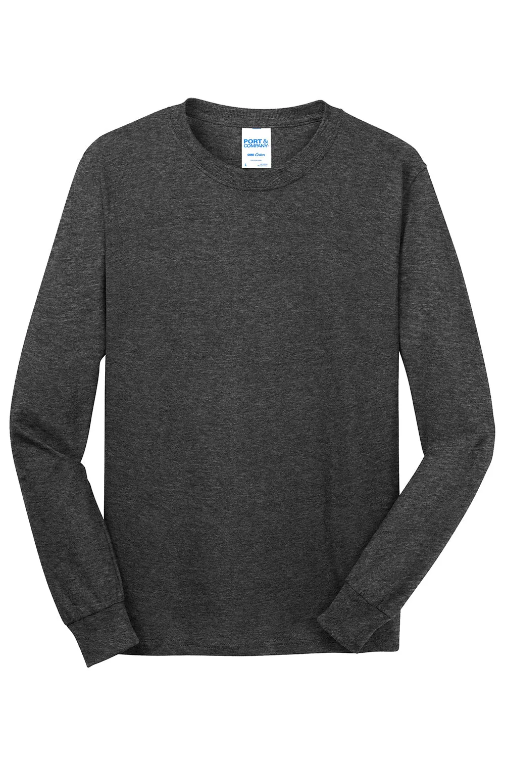 Port & Company Mens Core Long Sleeve Crewneck T-Shirt - Heather Dark Grey