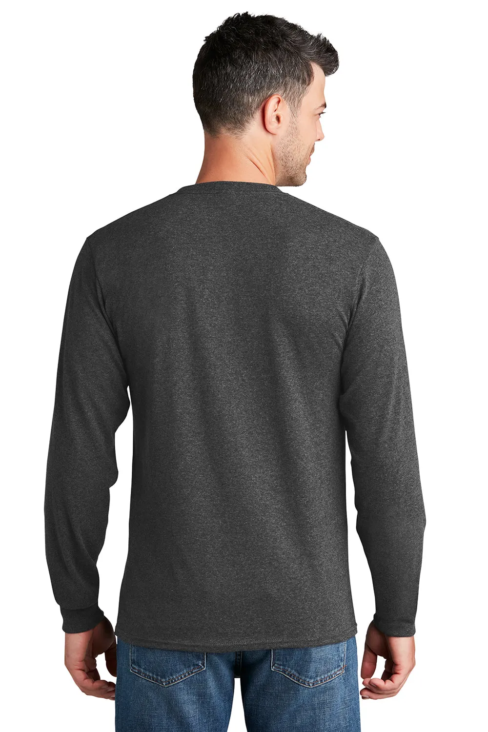 Port & Company Mens Core Long Sleeve Crewneck T-Shirt - Heather Dark Grey