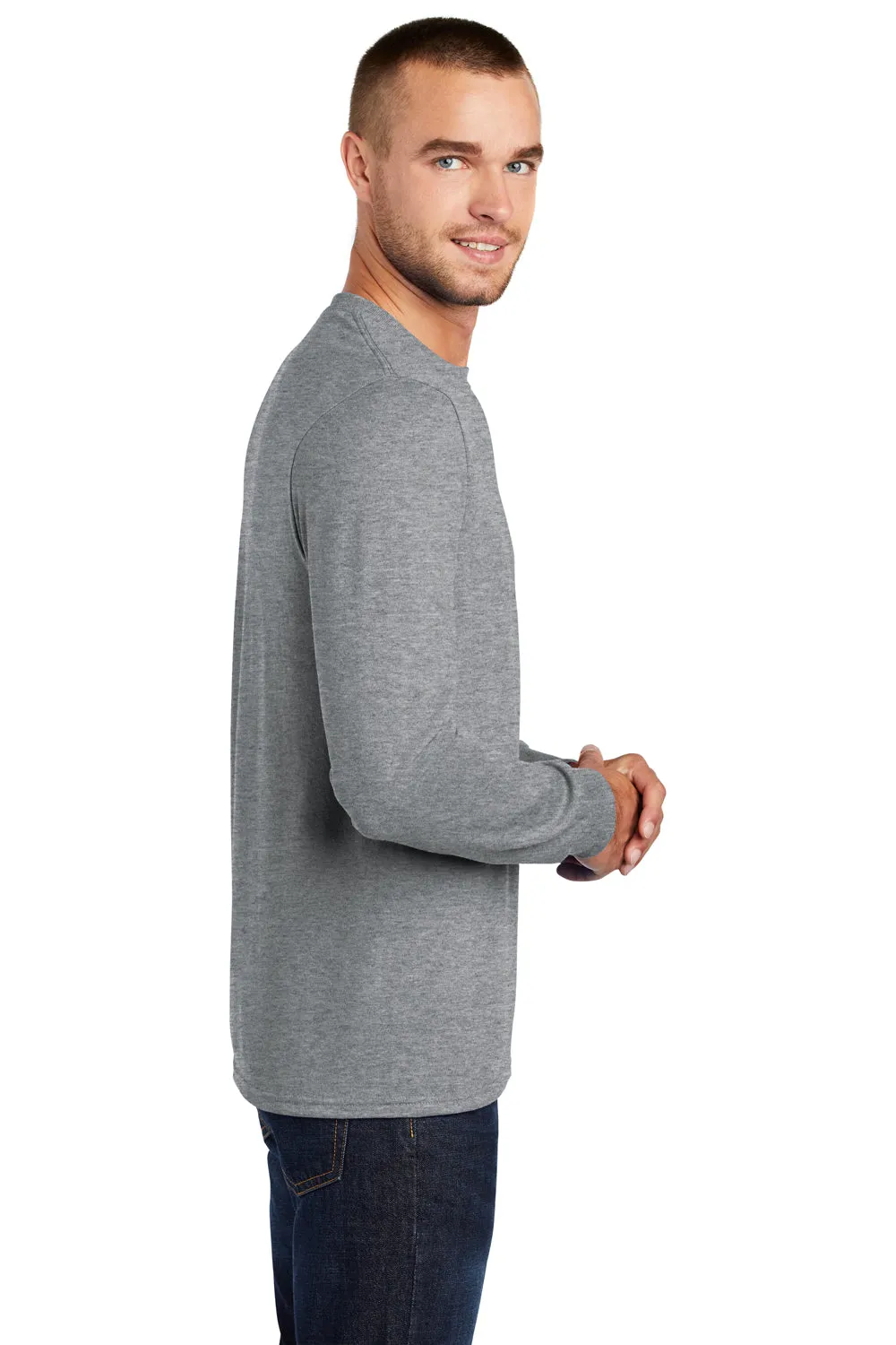 Port & Company Mens Core Long Sleeve Crewneck T-Shirt - Heather Grey