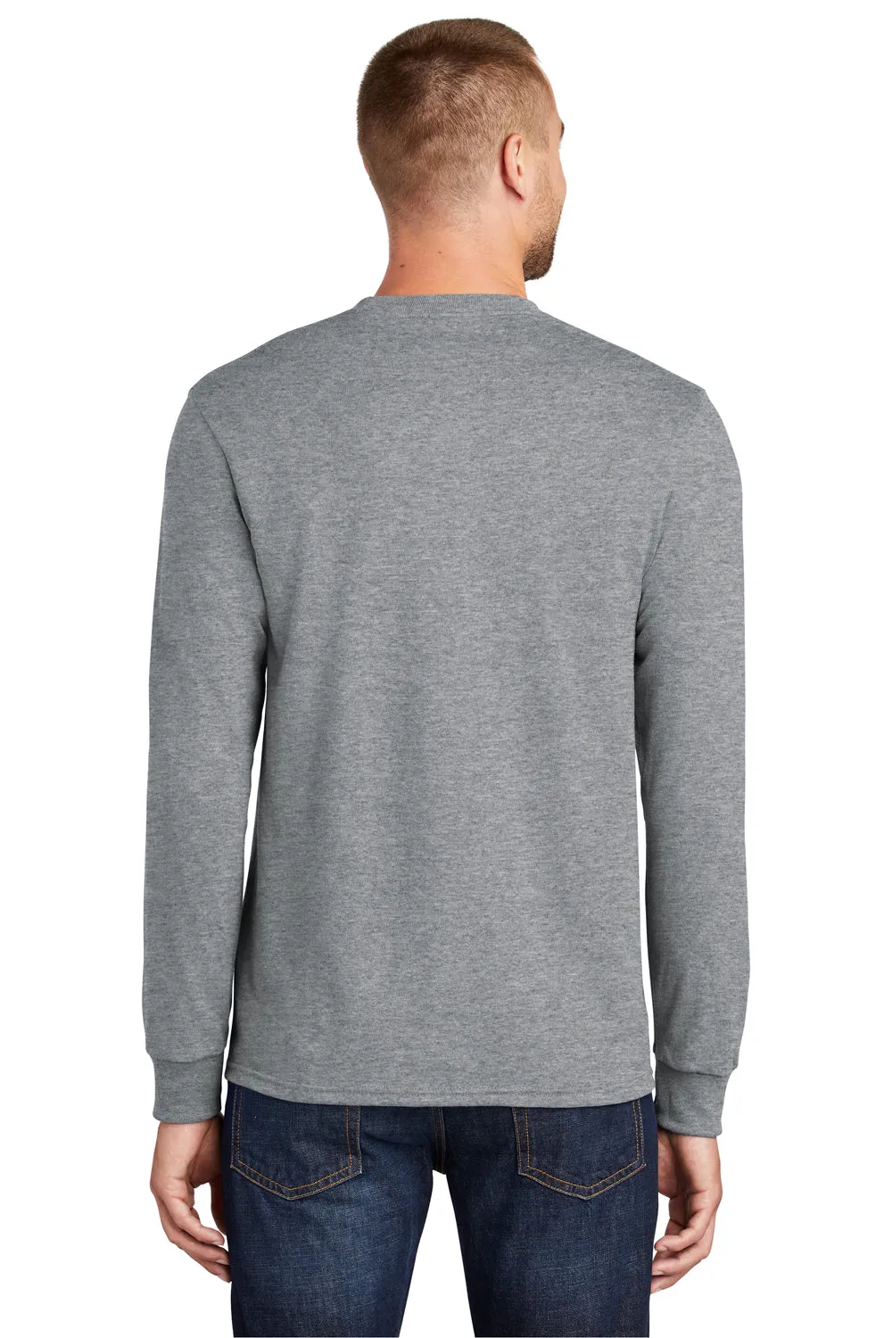 Port & Company Mens Core Long Sleeve Crewneck T-Shirt - Heather Grey