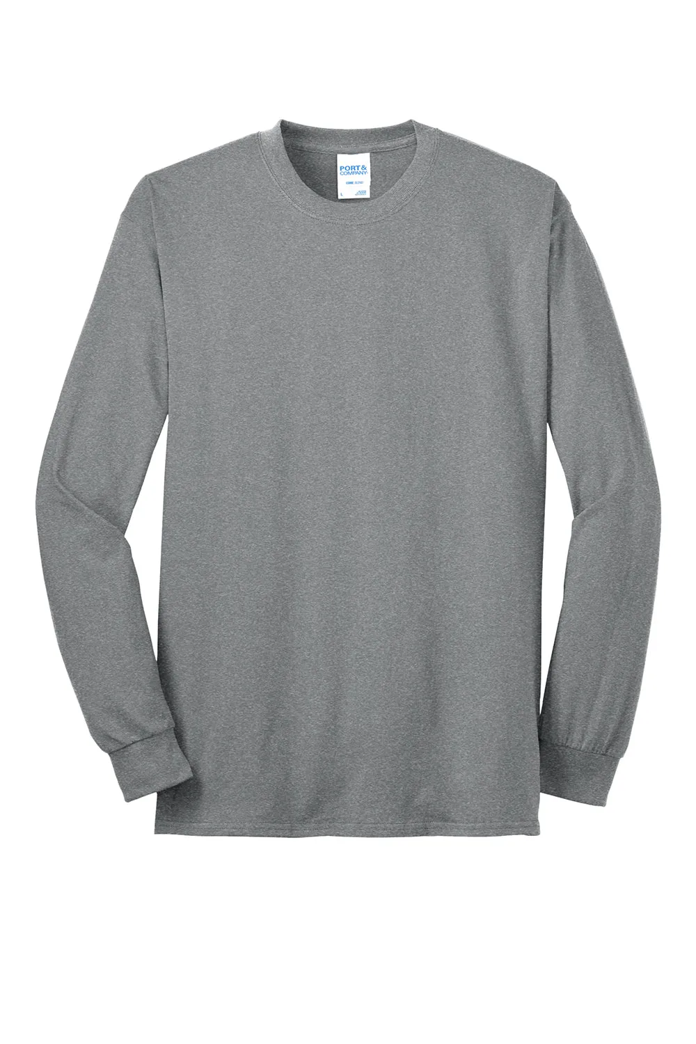 Port & Company Mens Core Long Sleeve Crewneck T-Shirt - Heather Grey