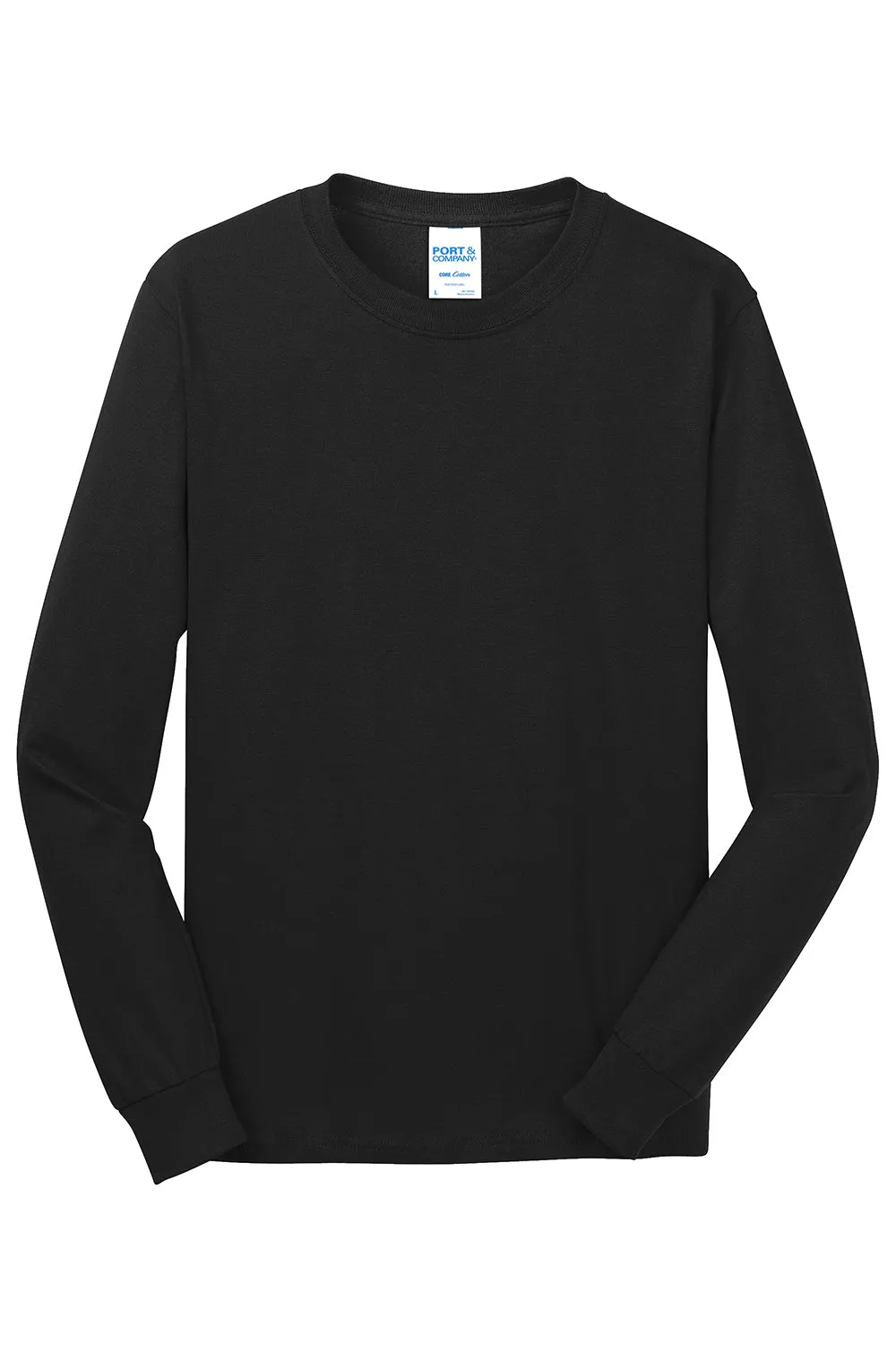 Port & Company Mens Core Long Sleeve Crewneck T-Shirt - Jet Black