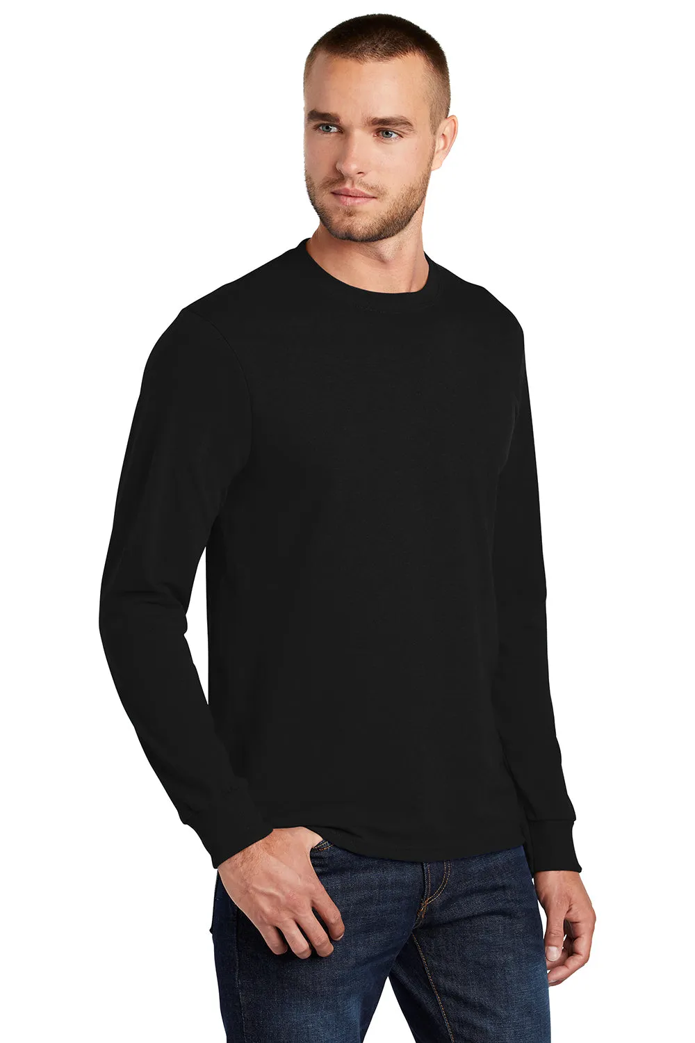 Port & Company Mens Core Long Sleeve Crewneck T-Shirt - Jet Black