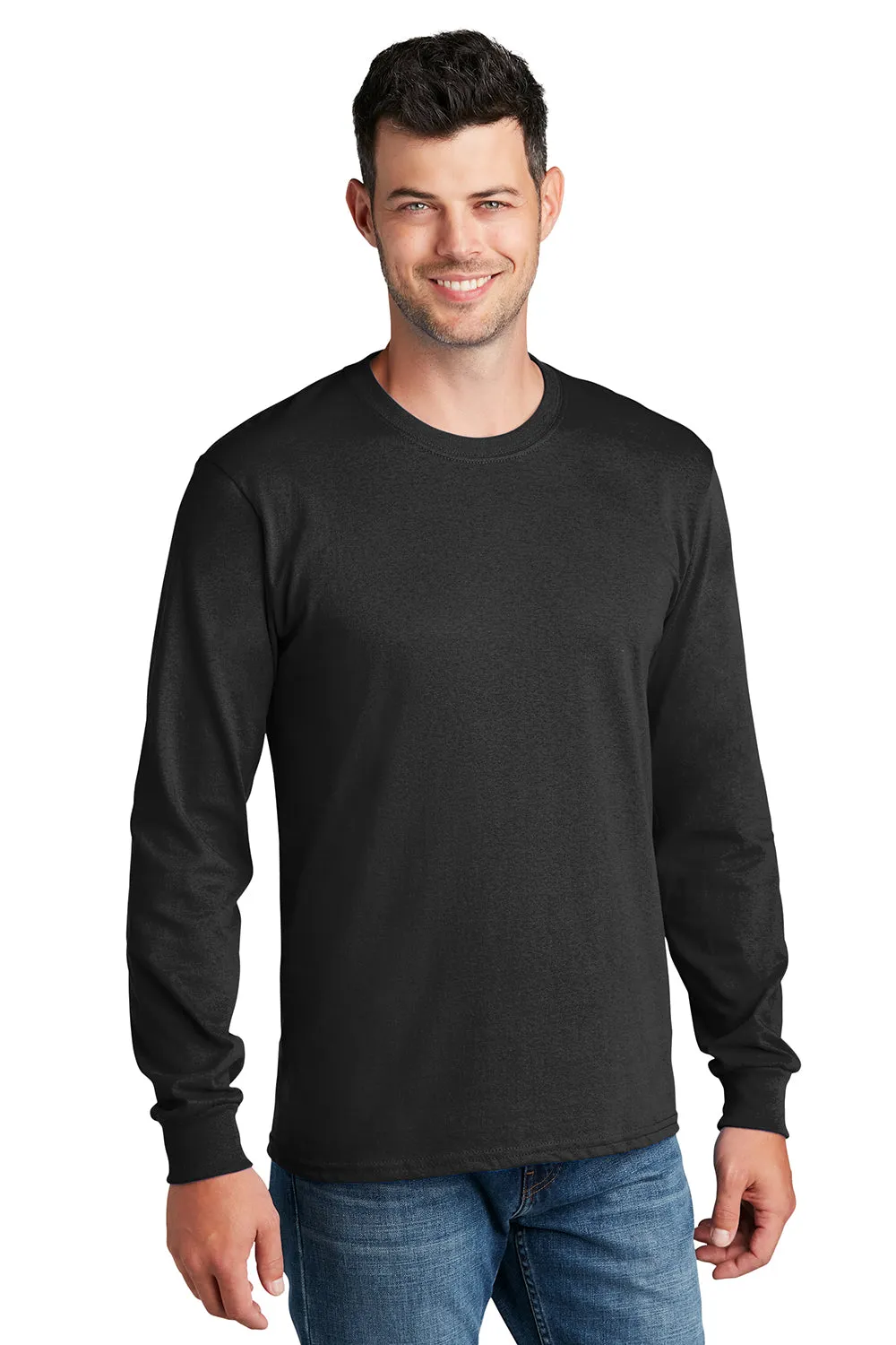 Port & Company Mens Core Long Sleeve Crewneck T-Shirt - Jet Black