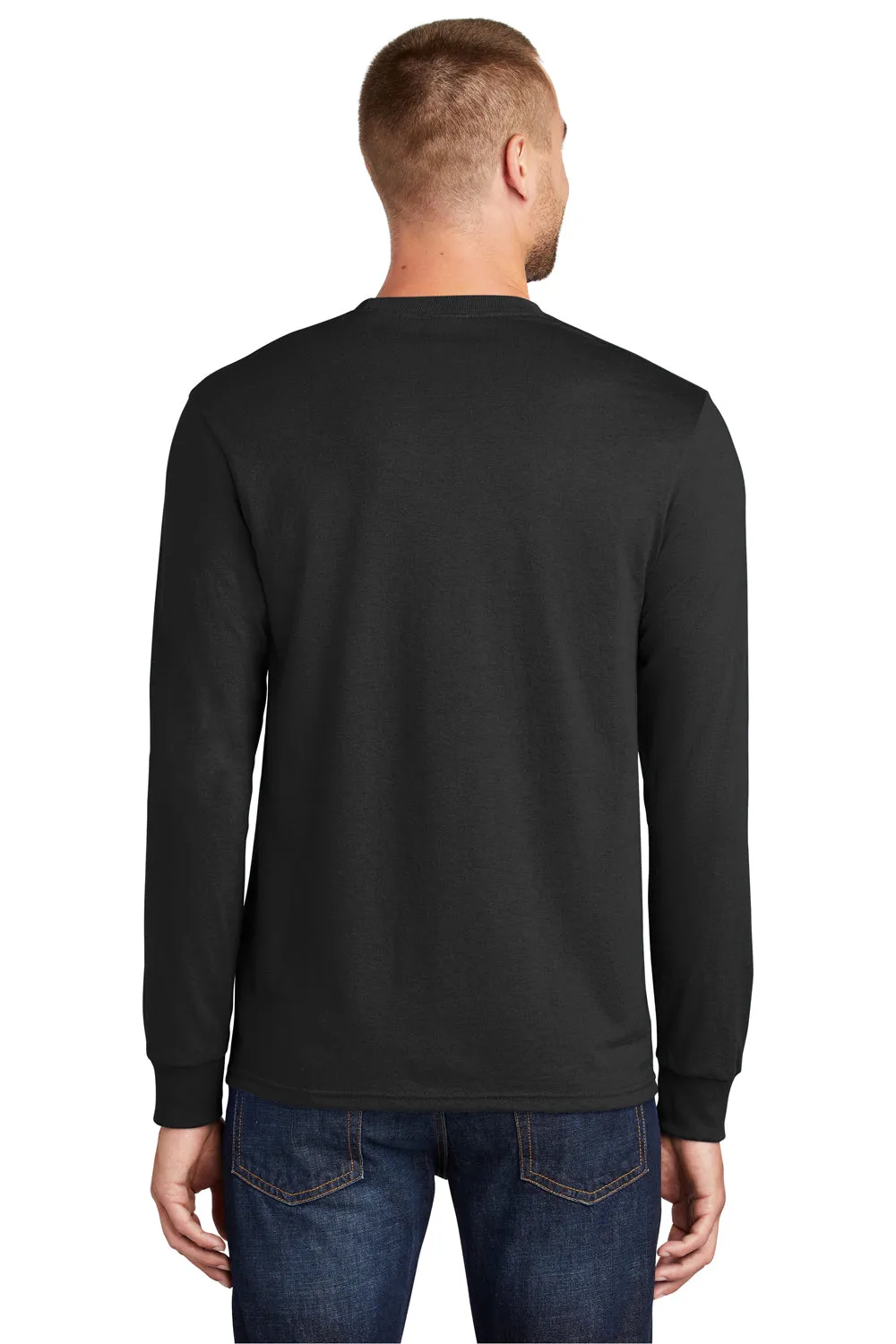 Port & Company Mens Core Long Sleeve Crewneck T-Shirt - Jet Black