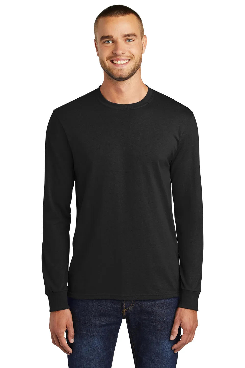 Port & Company Mens Core Long Sleeve Crewneck T-Shirt - Jet Black
