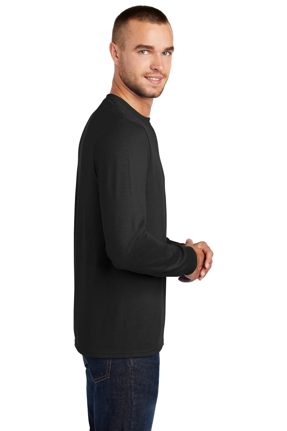 Port & Company Mens Core Long Sleeve Crewneck T-Shirt - Jet Black
