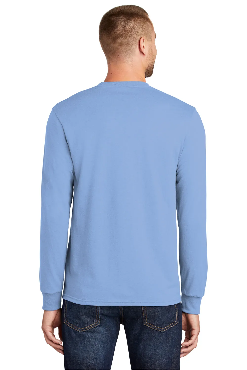 Port & Company Mens Core Long Sleeve Crewneck T-Shirt - Light Blue