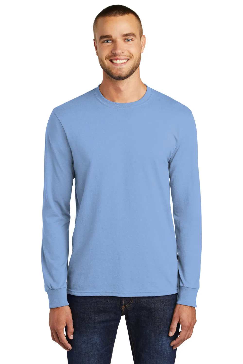 Port & Company Mens Core Long Sleeve Crewneck T-Shirt - Light Blue