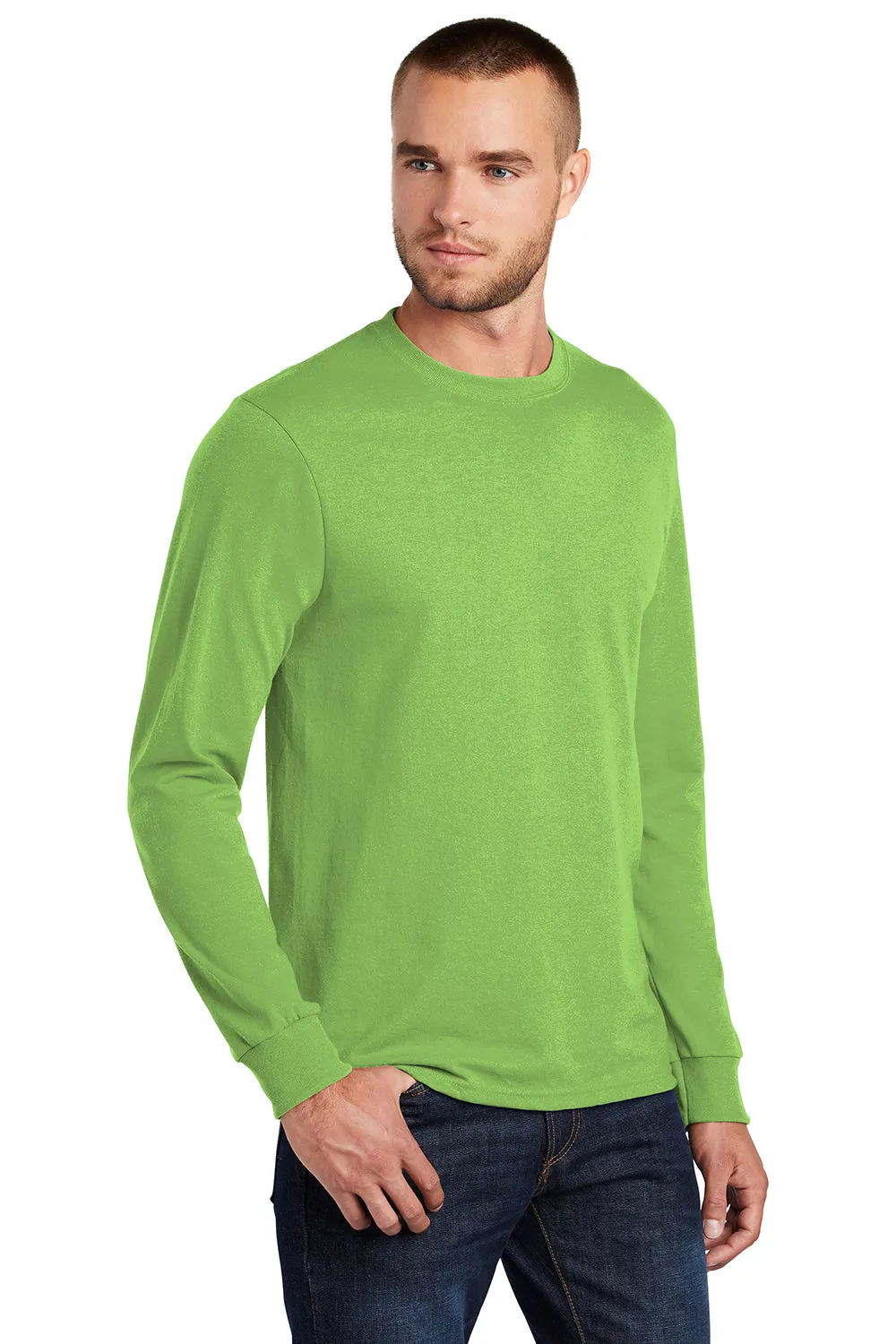 Port & Company Mens Core Long Sleeve Crewneck T-Shirt - Lime Green
