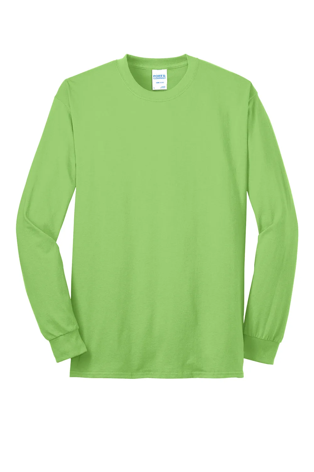 Port & Company Mens Core Long Sleeve Crewneck T-Shirt - Lime Green