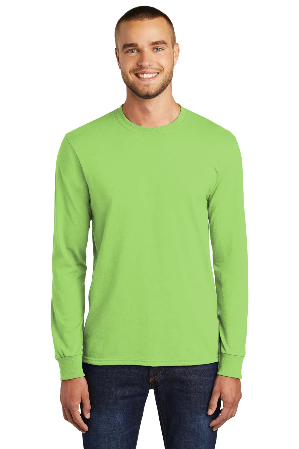 Port & Company Mens Core Long Sleeve Crewneck T-Shirt - Lime Green
