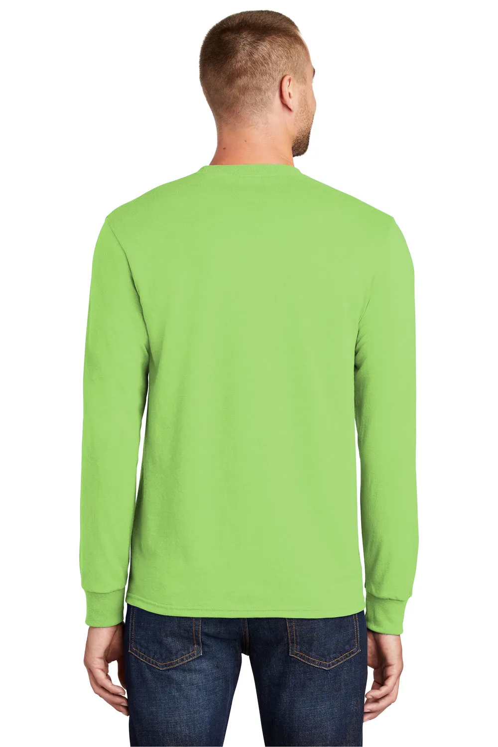 Port & Company Mens Core Long Sleeve Crewneck T-Shirt - Lime Green
