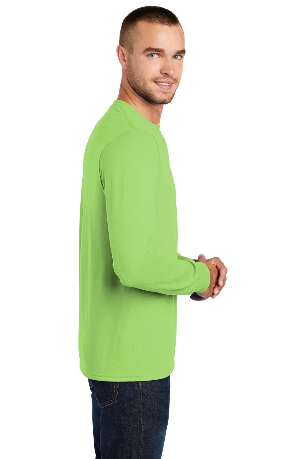 Port & Company Mens Core Long Sleeve Crewneck T-Shirt - Lime Green