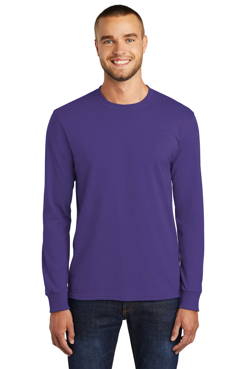 Port & Company Mens Core Long Sleeve Crewneck T-Shirt - Purple