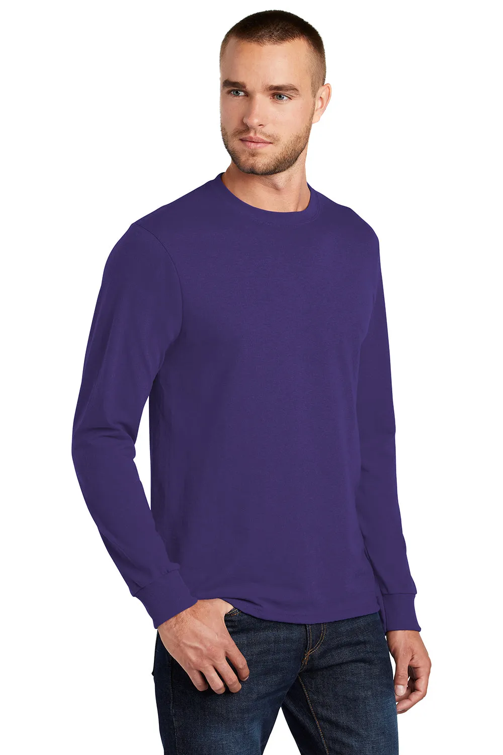 Port & Company Mens Core Long Sleeve Crewneck T-Shirt - Purple