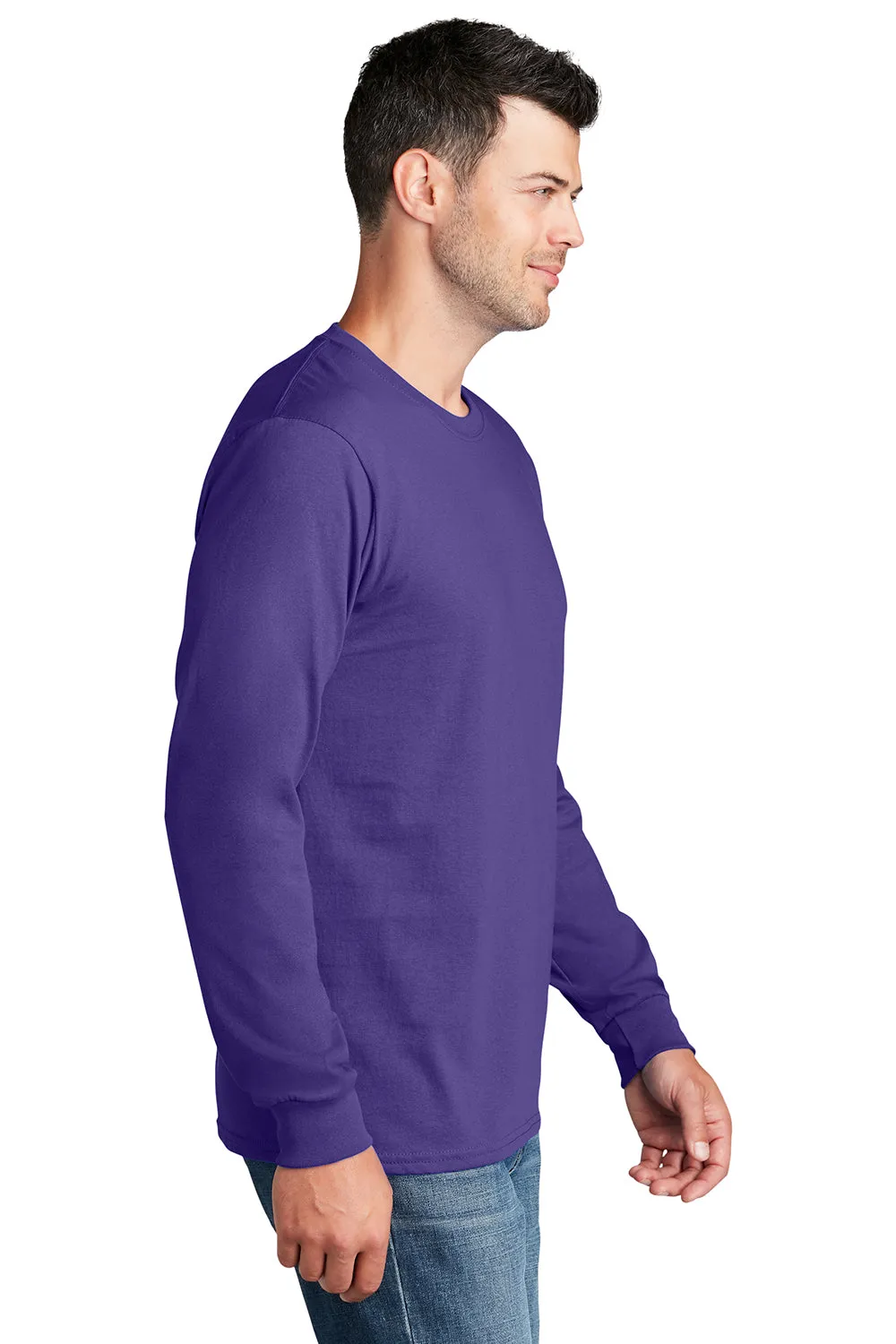 Port & Company Mens Core Long Sleeve Crewneck T-Shirt - Purple