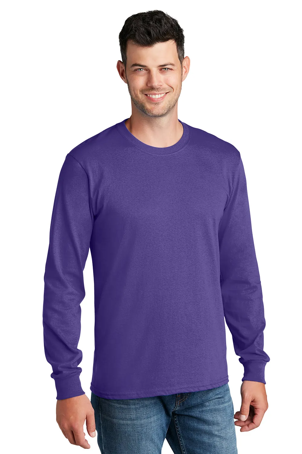 Port & Company Mens Core Long Sleeve Crewneck T-Shirt - Purple