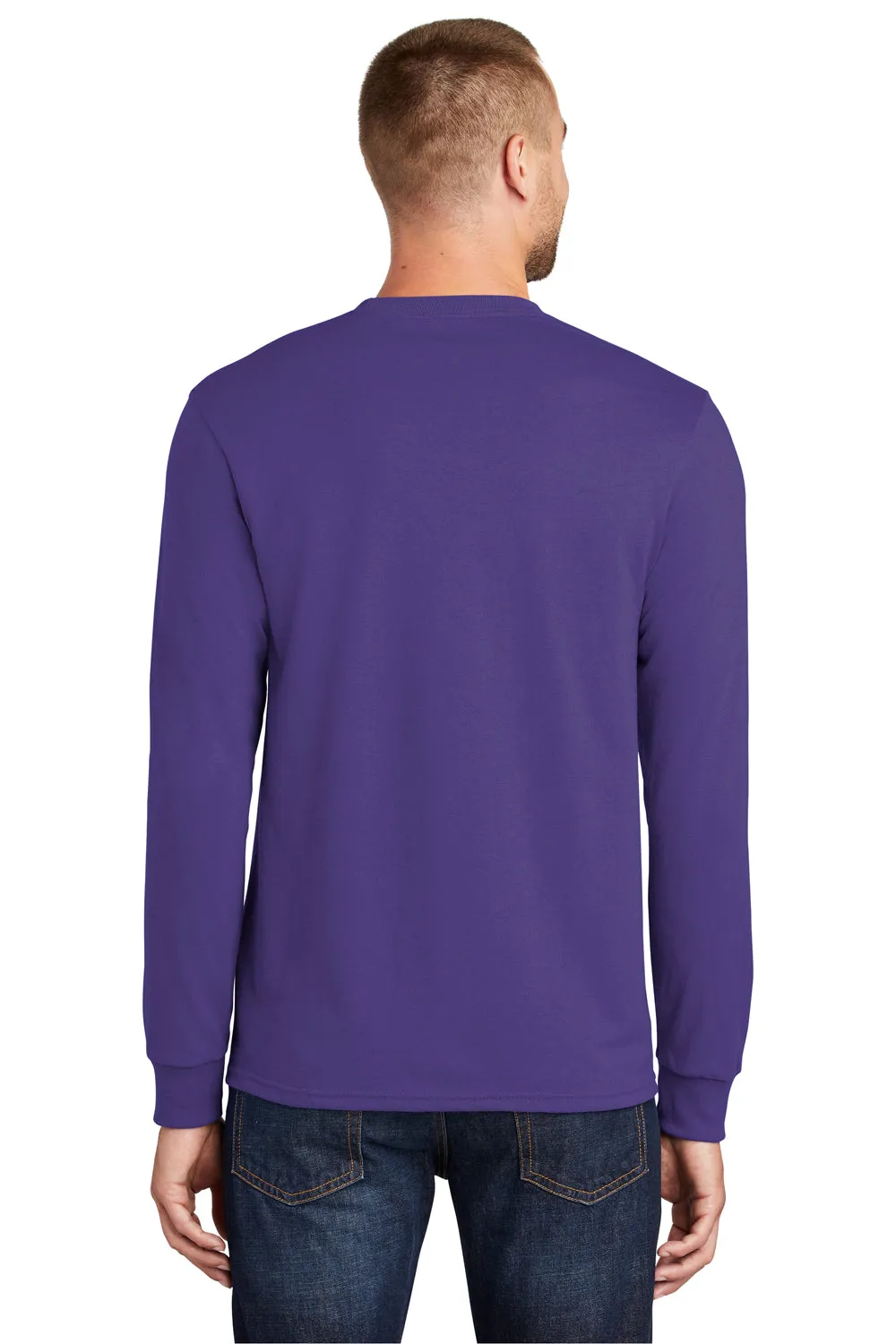 Port & Company Mens Core Long Sleeve Crewneck T-Shirt - Purple