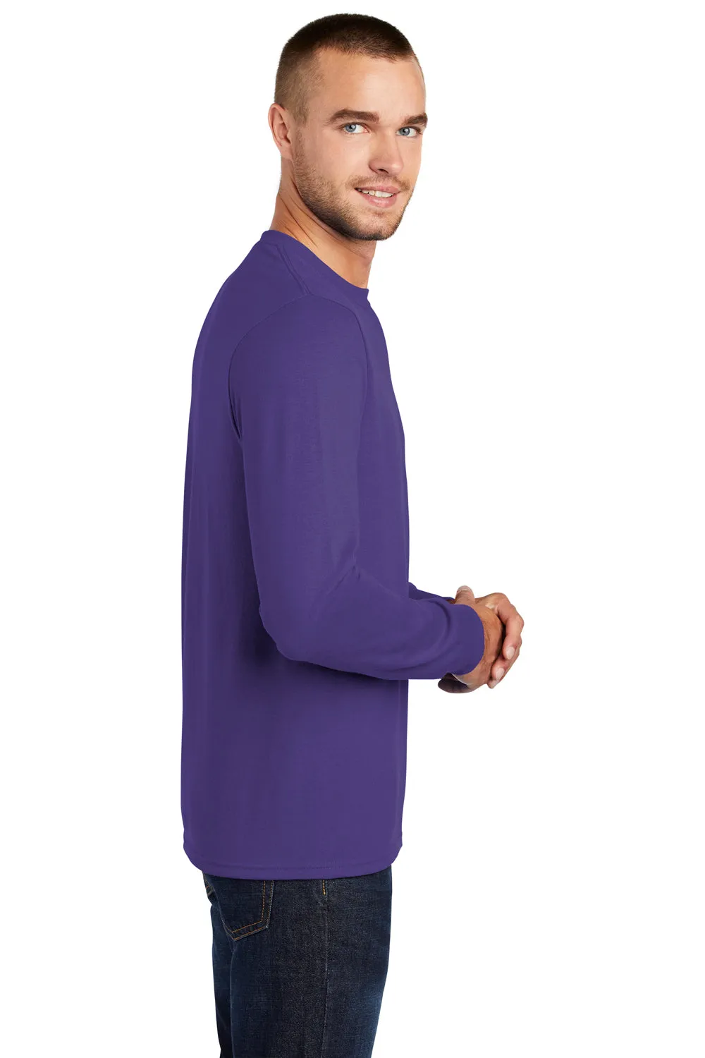 Port & Company Mens Core Long Sleeve Crewneck T-Shirt - Purple