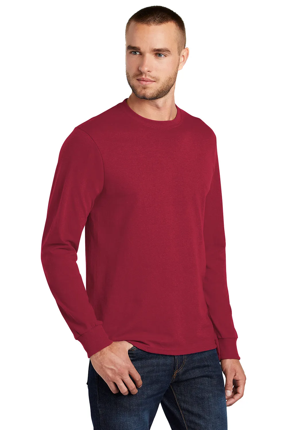 Port & Company Mens Core Long Sleeve Crewneck T-Shirt - Red