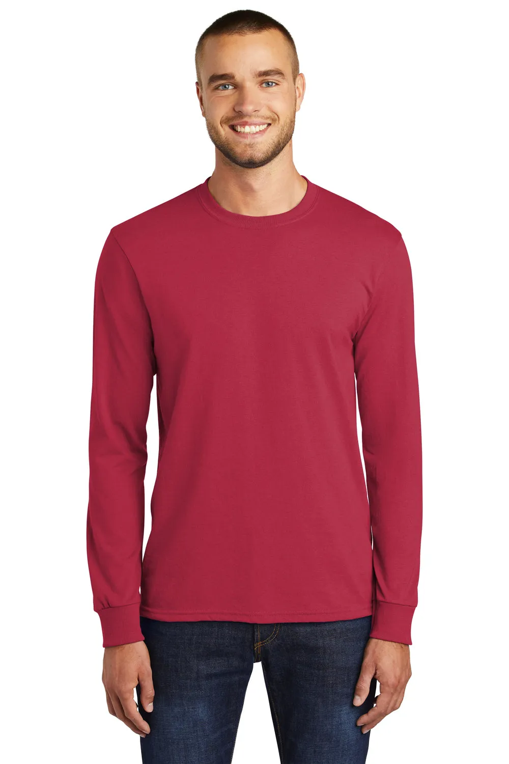 Port & Company Mens Core Long Sleeve Crewneck T-Shirt - Red