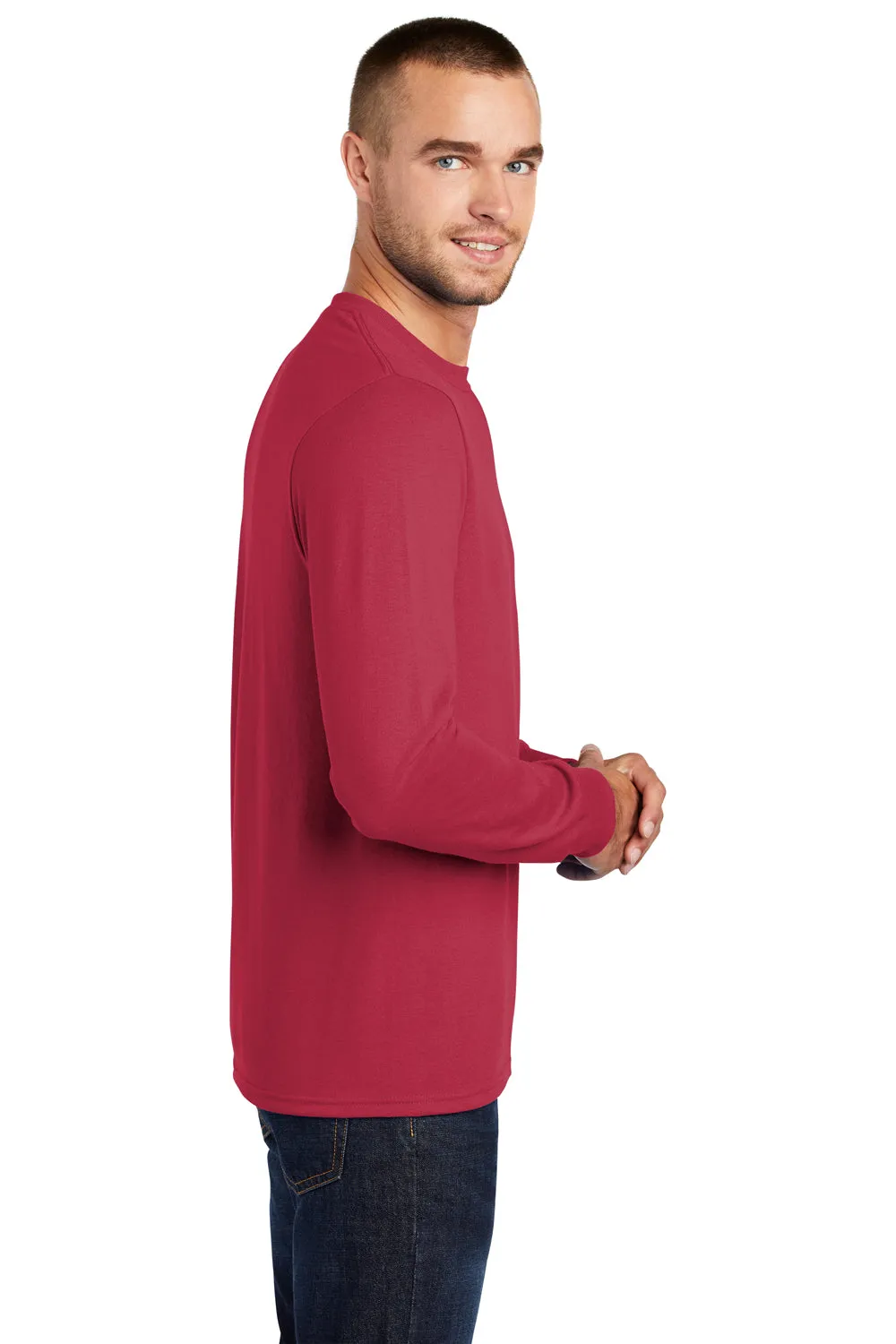 Port & Company Mens Core Long Sleeve Crewneck T-Shirt - Red