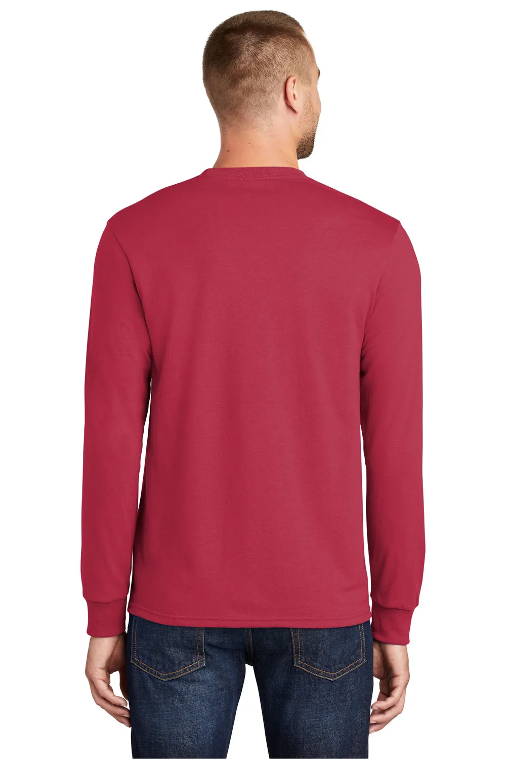 Port & Company Mens Core Long Sleeve Crewneck T-Shirt - Red