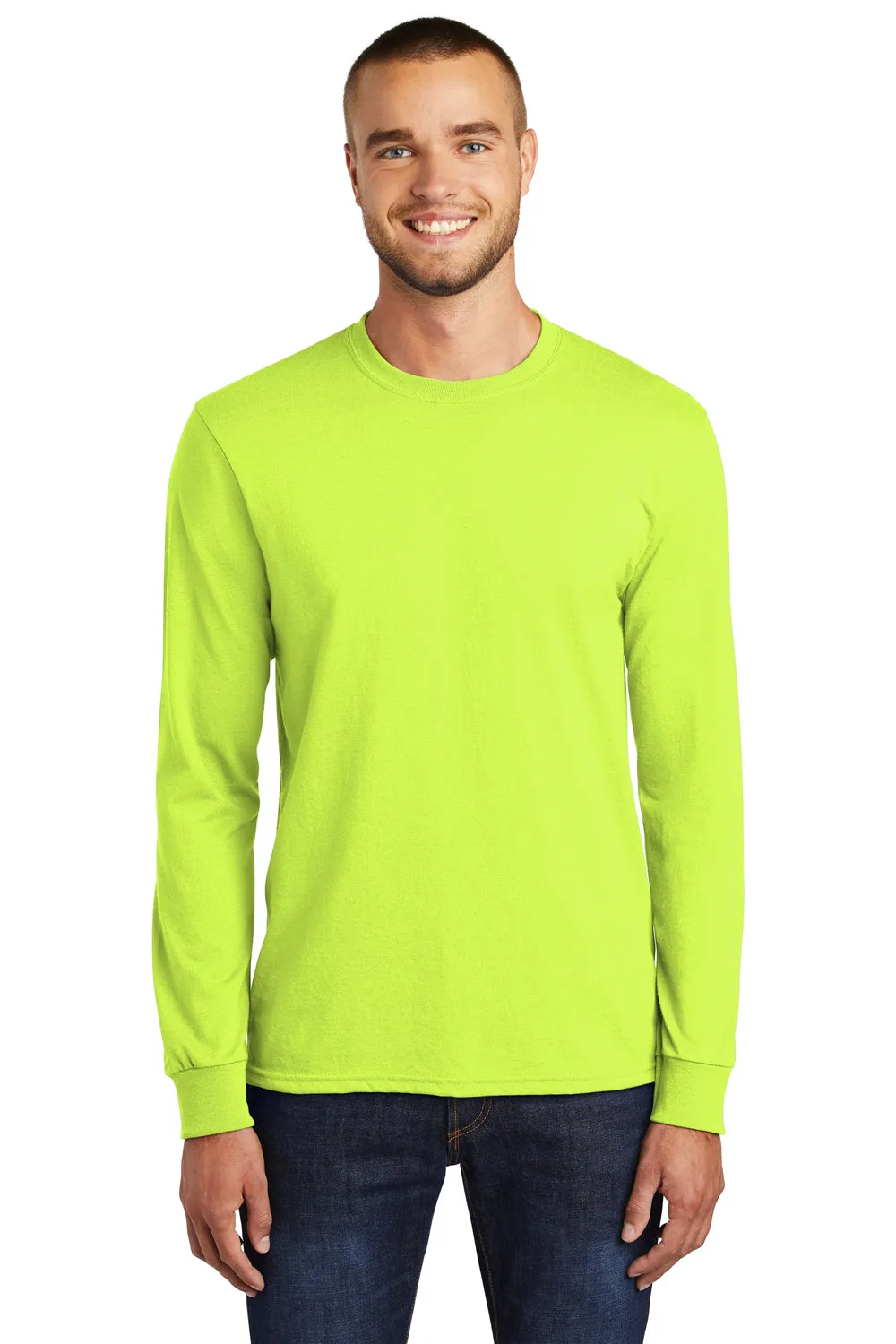 Port & Company Mens Core Long Sleeve Crewneck T-Shirt - Safety Green