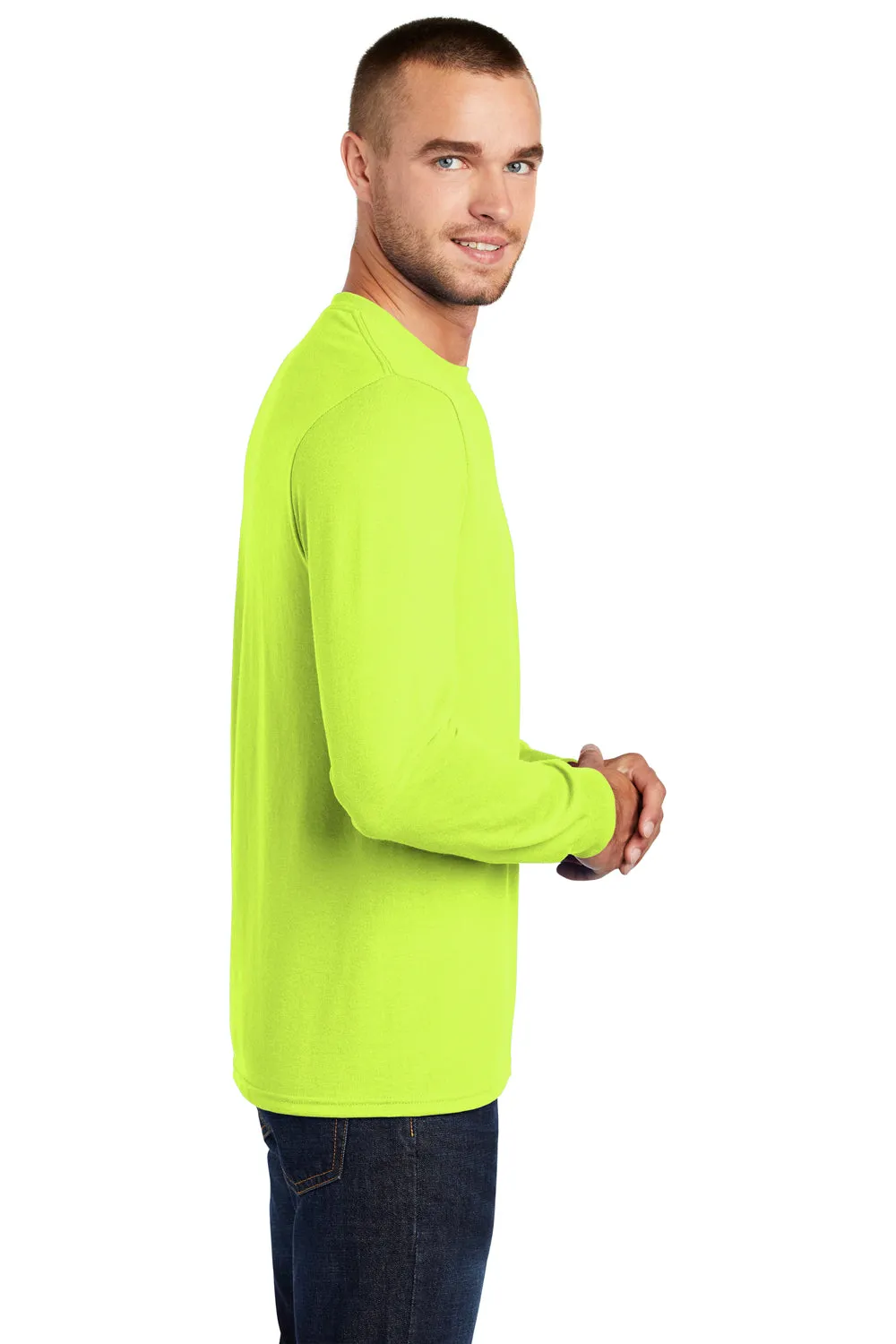 Port & Company Mens Core Long Sleeve Crewneck T-Shirt - Safety Green