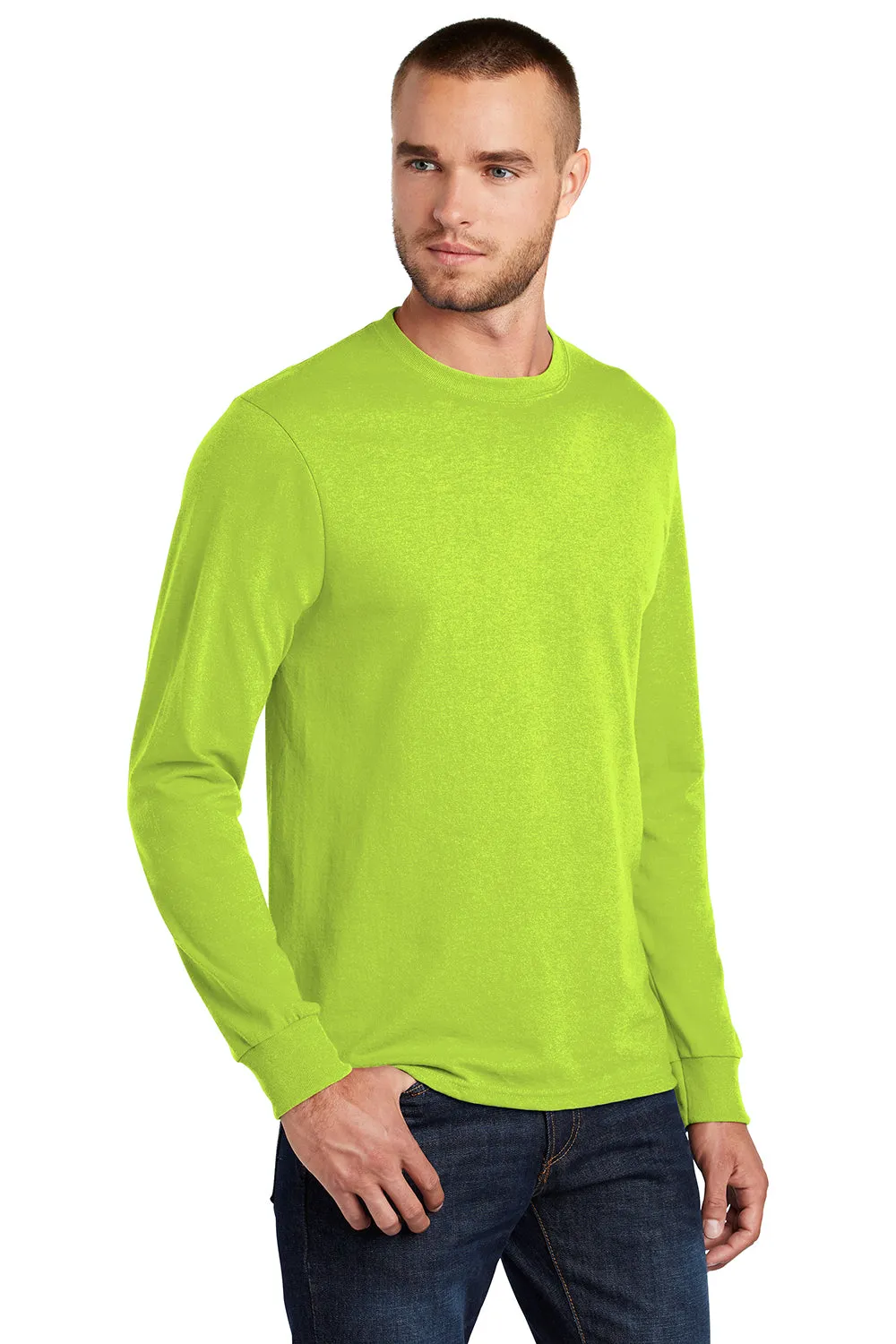 Port & Company Mens Core Long Sleeve Crewneck T-Shirt - Safety Green