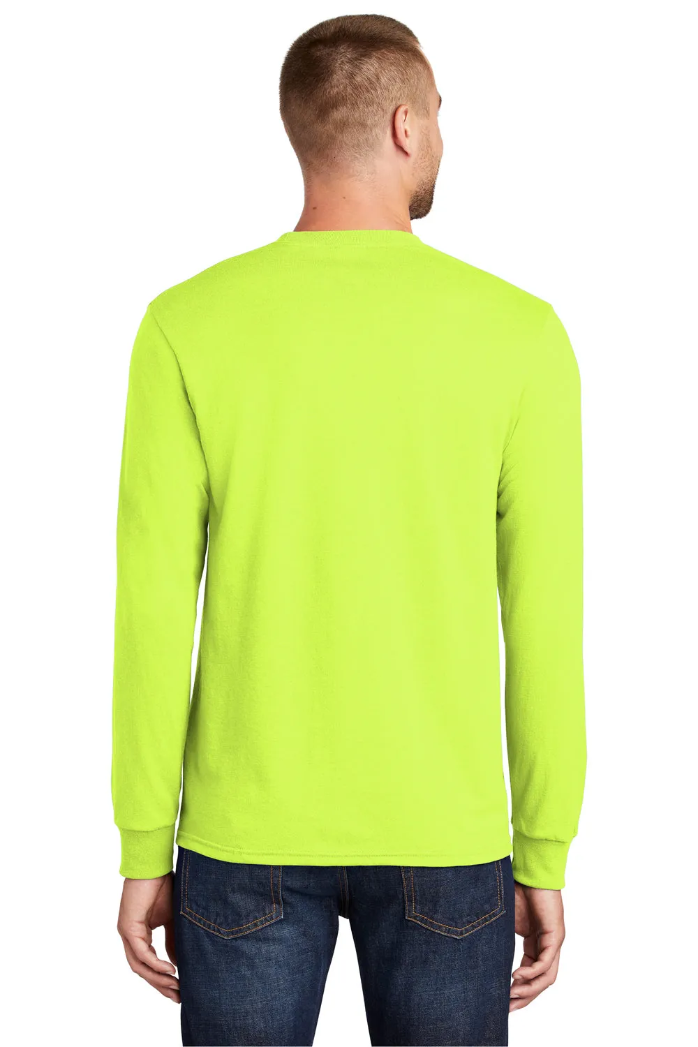 Port & Company Mens Core Long Sleeve Crewneck T-Shirt - Safety Green
