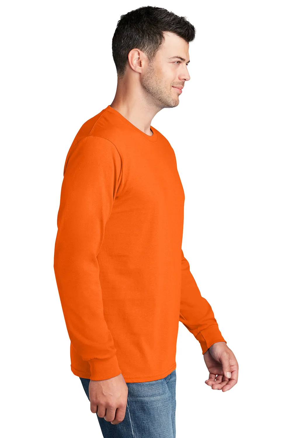 Port & Company Mens Core Long Sleeve Crewneck T-Shirt - Safety Orange