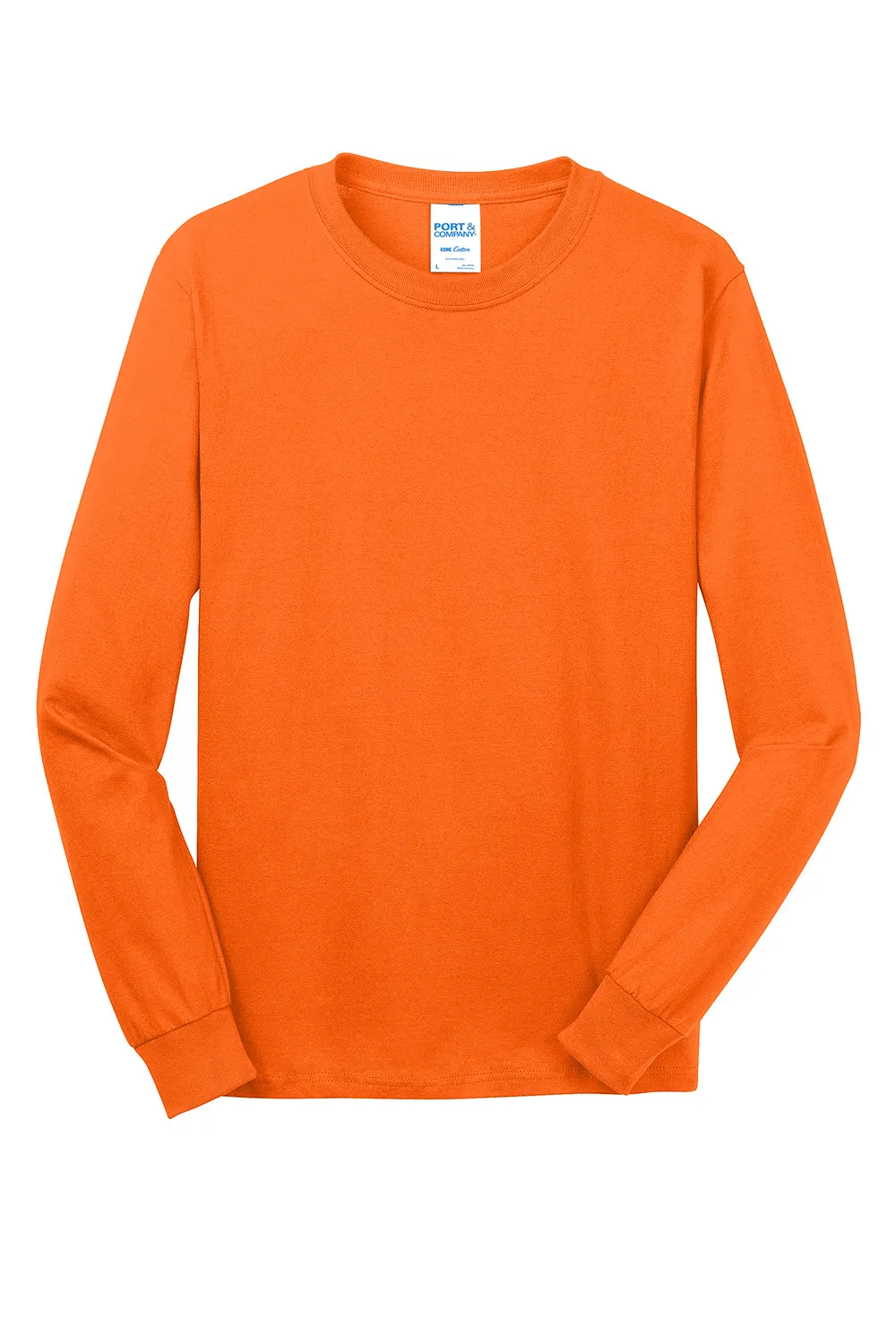 Port & Company Mens Core Long Sleeve Crewneck T-Shirt - Safety Orange