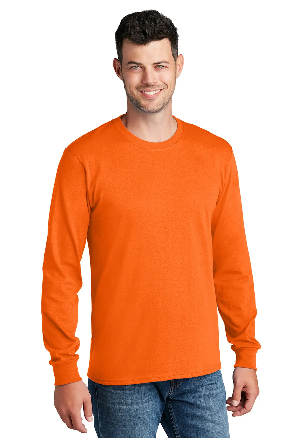 Port & Company Mens Core Long Sleeve Crewneck T-Shirt - Safety Orange