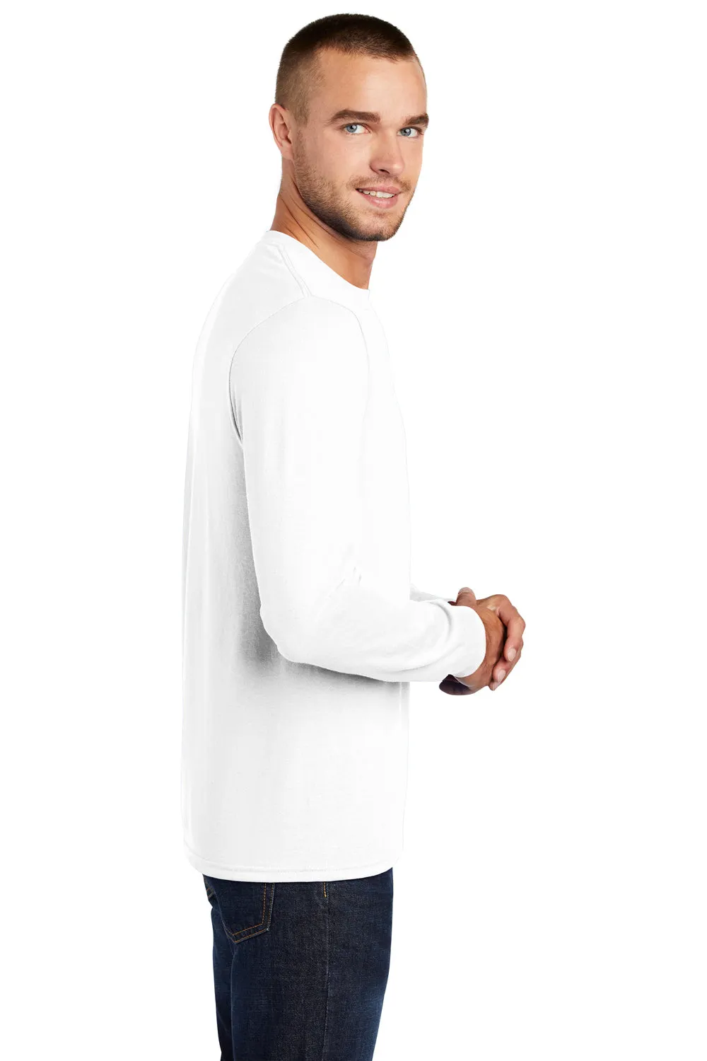 Port & Company Mens Core Long Sleeve Crewneck T-Shirt - White