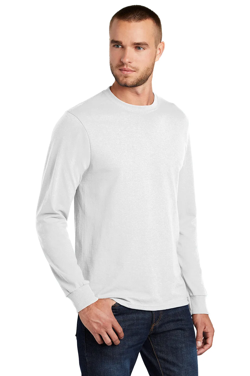 Port & Company Mens Core Long Sleeve Crewneck T-Shirt - White
