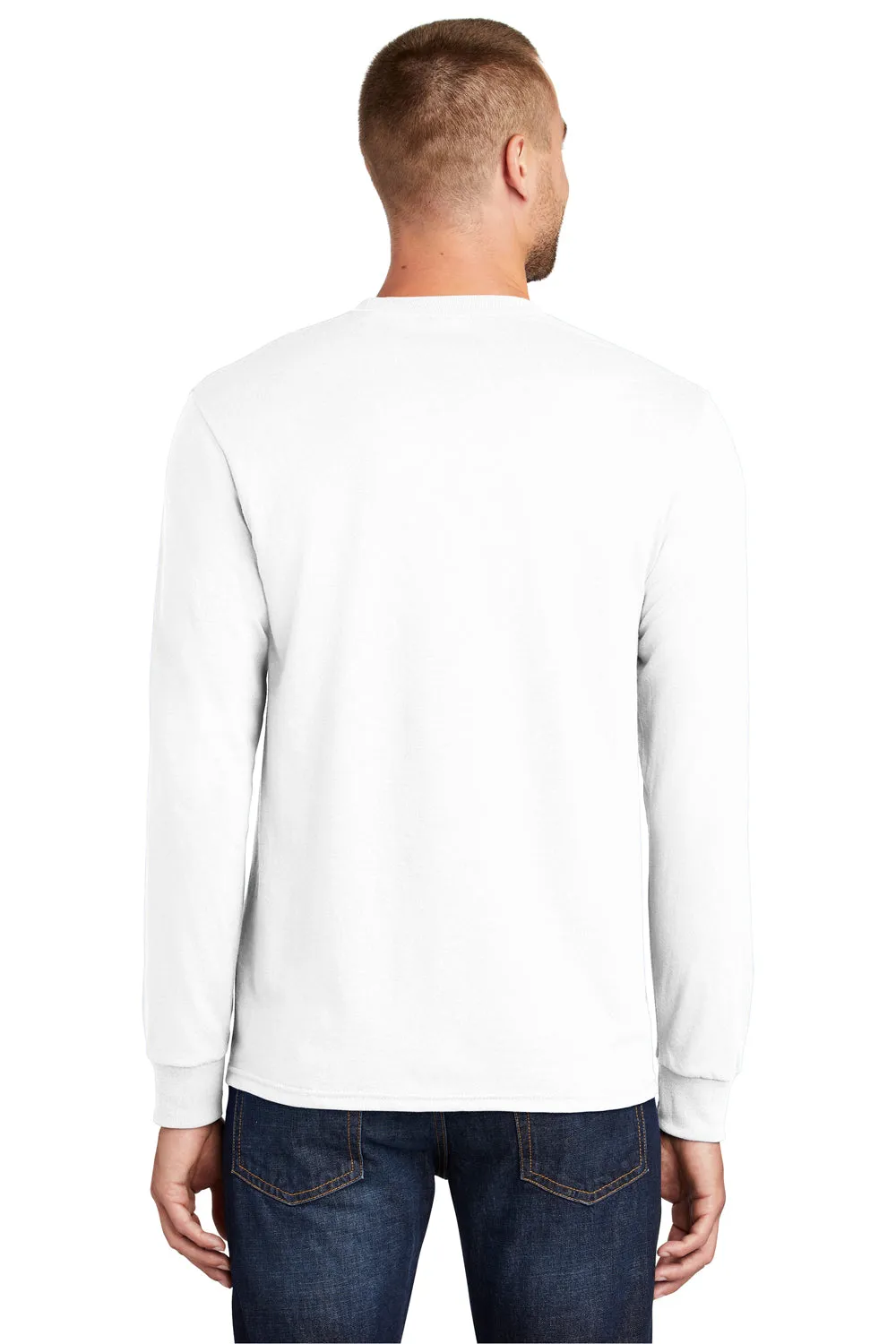 Port & Company Mens Core Long Sleeve Crewneck T-Shirt - White