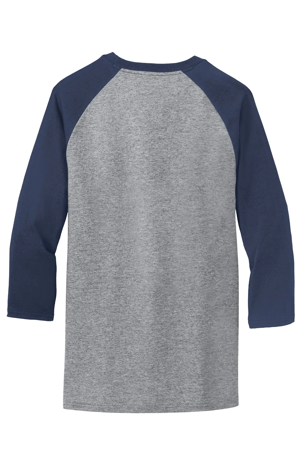 Port & Company Mens Core Moisture Wicking 3/4 Sleeve Crewneck T-Shirt - Heather Grey/Navy Blue